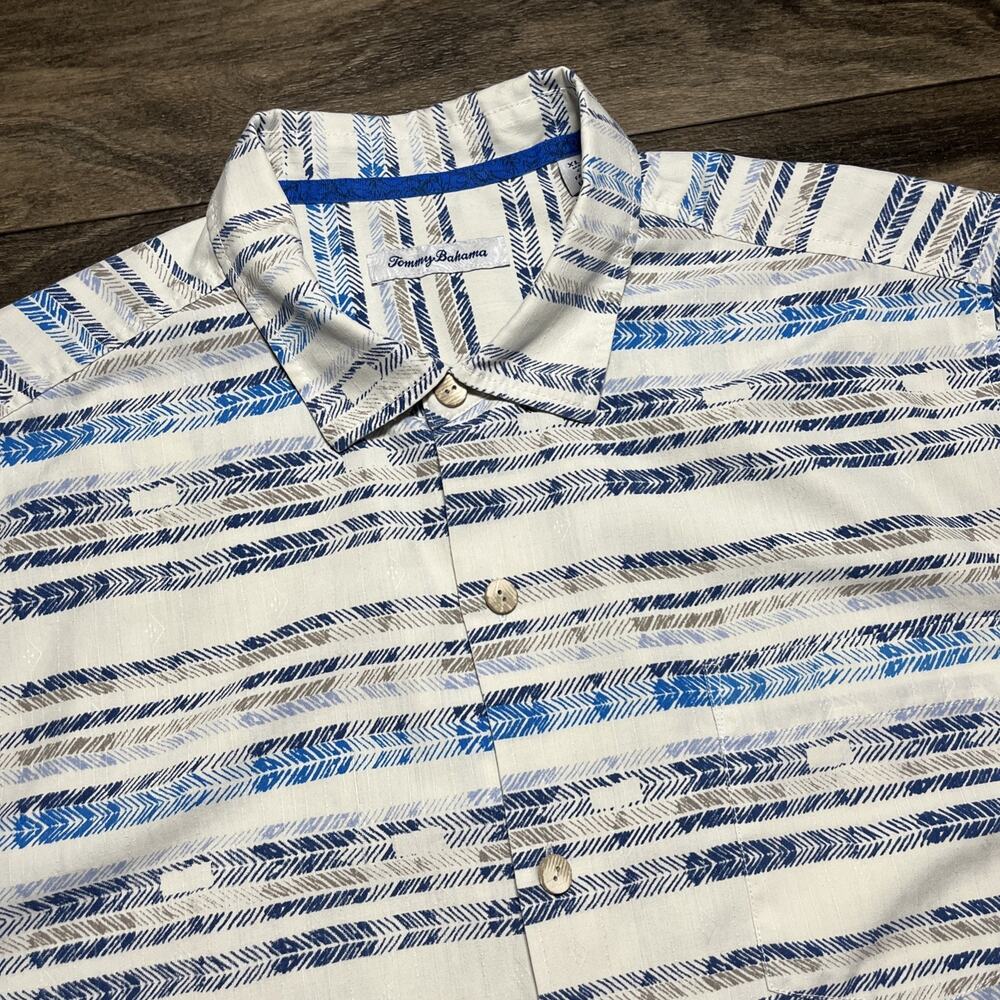Tommy Bahama IslandZone Silk Blend Herringbone Chevron Shirt Men's XL EUC
